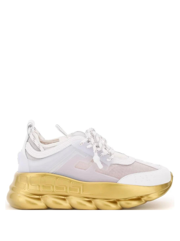 Versace Chain Reaction White Gold Sneakers – HRR LUXURY