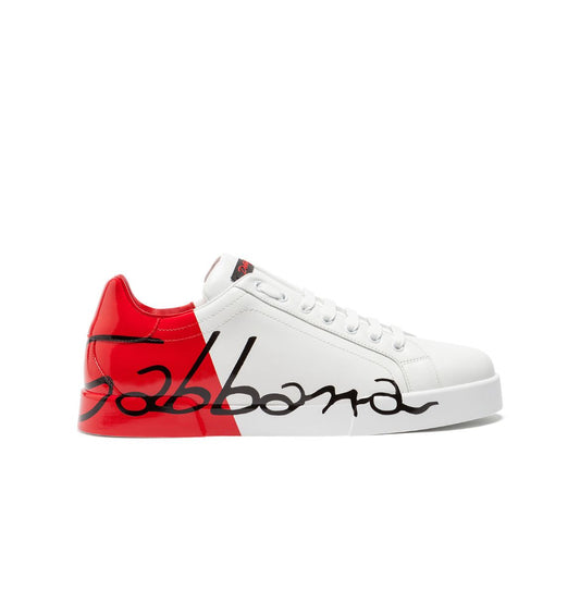 Dolce & Gabbana Men's Portofino Two-tone Leather Sneakers In Red and Black