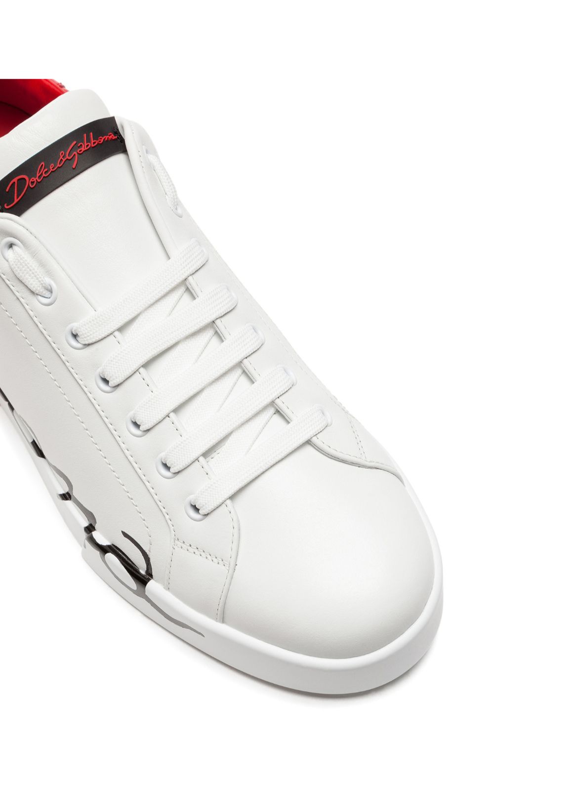 Dolce & Gabbana Men's Portofino Two-tone Leather Sneakers In Red and Black