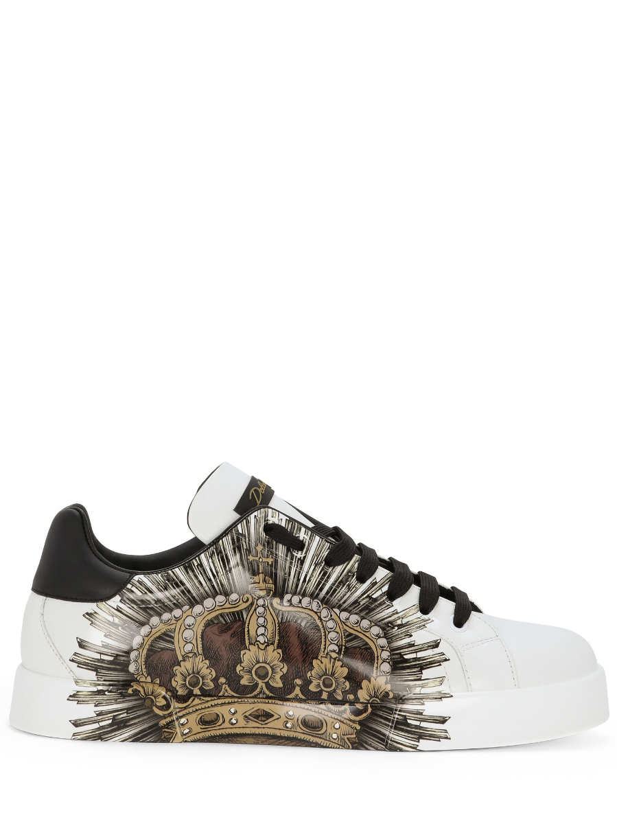 Dolce & Gabbana Men's Portofino Crown Print Leather Sneakers