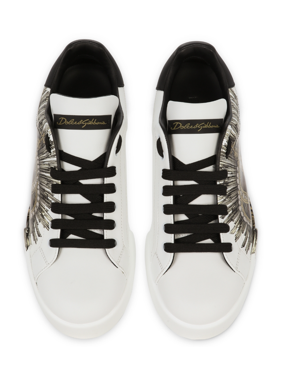 Dolce & Gabbana Men's Portofino Crown Print Leather Sneakers