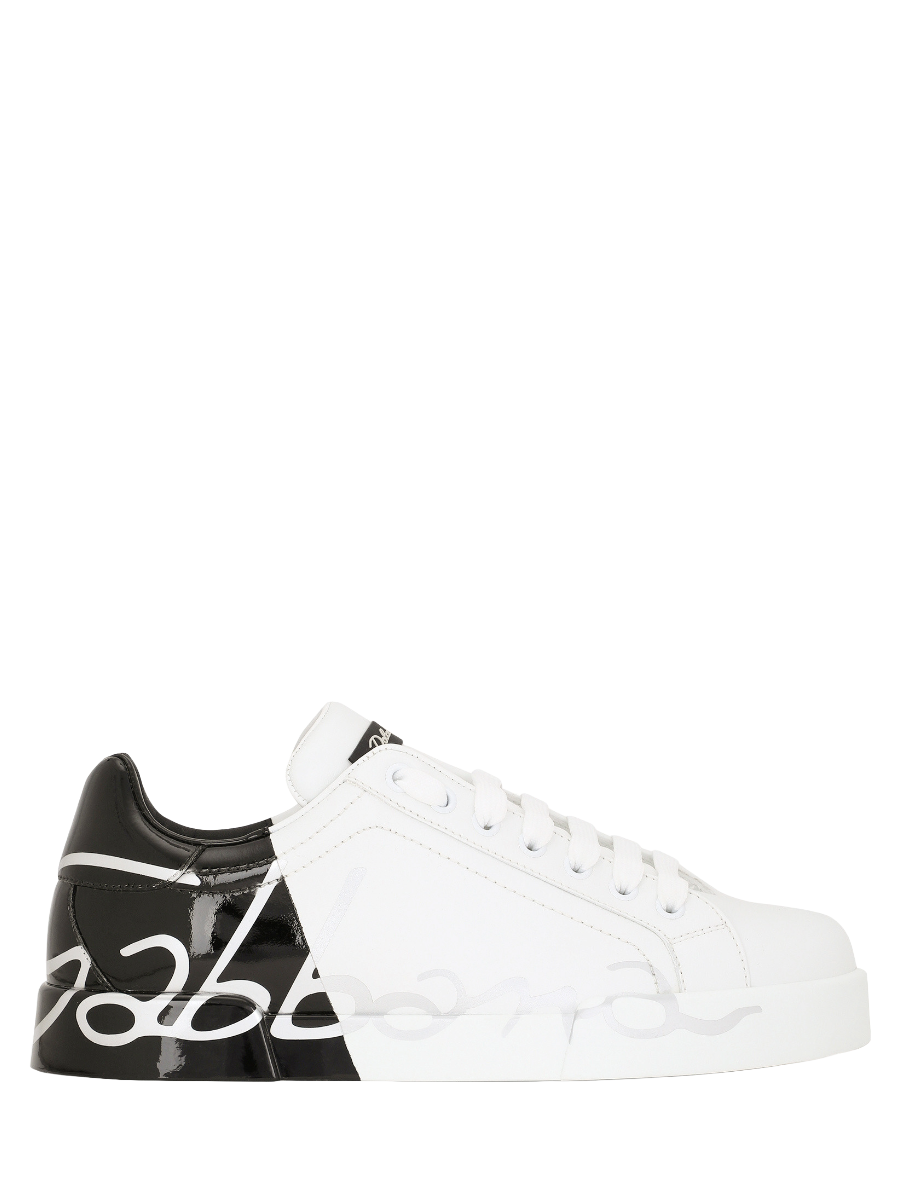 Dolce & Gabbana Men's Portofino Two-tone Leather Sneakers In White and Black