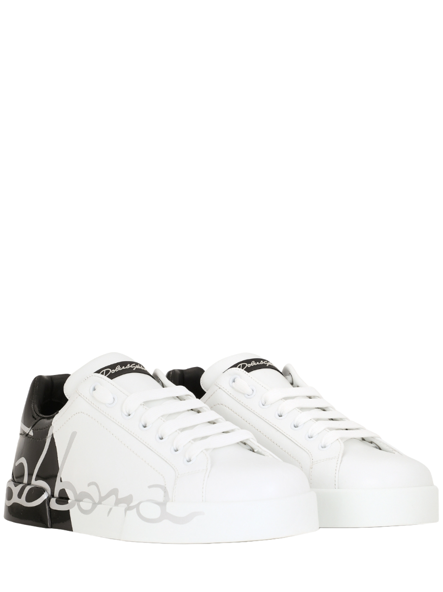 Dolce & Gabbana Men's Portofino Two-tone Leather Sneakers In White and Black