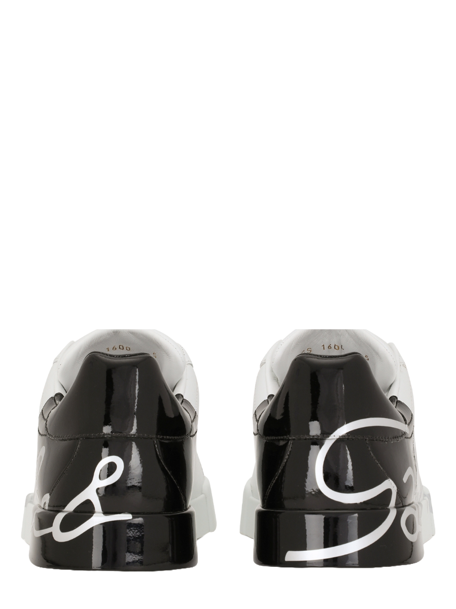 Dolce & Gabbana Men's Portofino Two-tone Leather Sneakers In White and Black