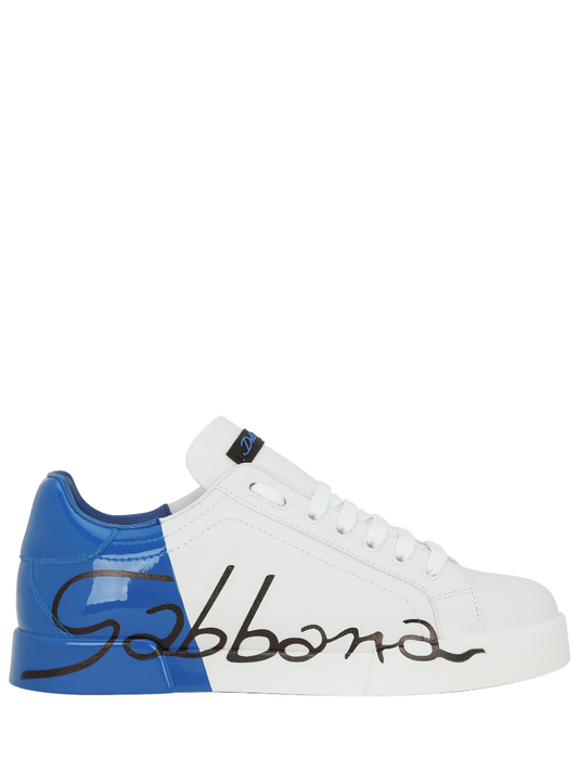 Dolce & Gabbana Men's Portofino Two-tone Leather Sneakers In White and Blue