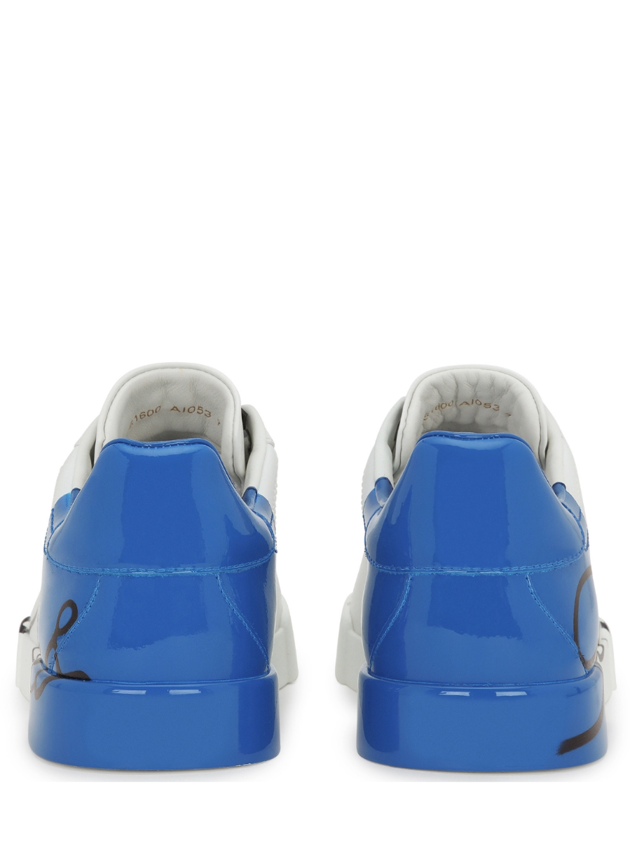 Dolce & Gabbana Men's Portofino Two-tone Leather Sneakers In White and Blue