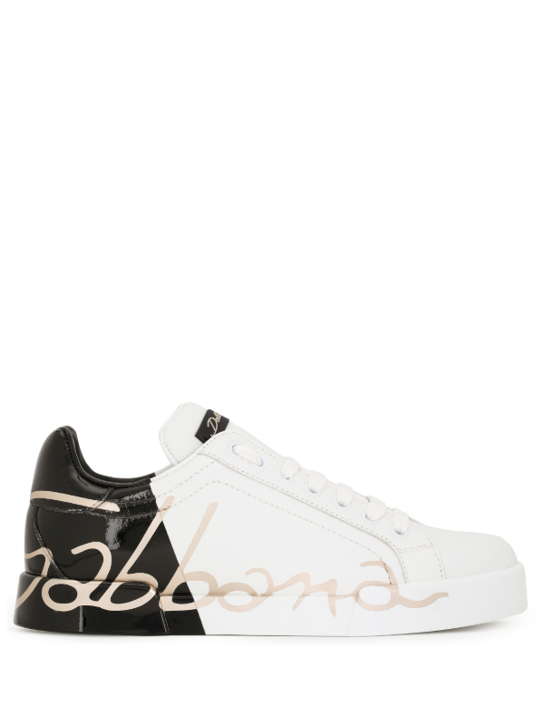 Dolce & Gabbana Women's Portofino Two-tone Leather Sneakers In White,Black,Gold