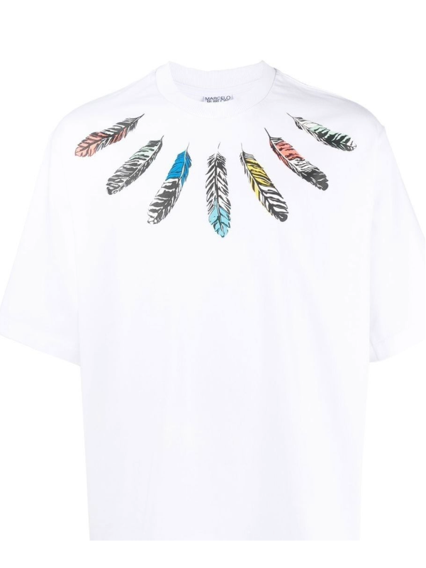 Marcelo Burlon County Of Milan Collar Feathers T-Shirt White Grey