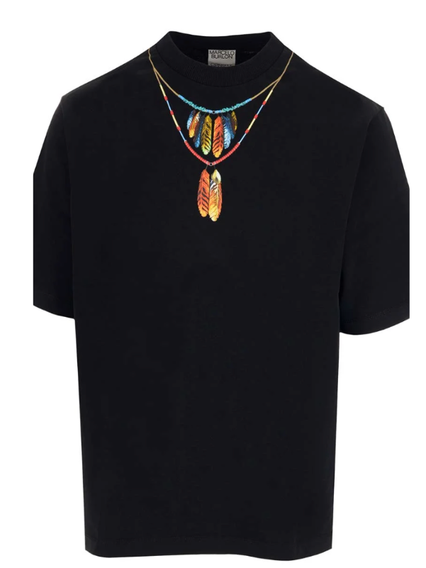 Marcelo Burlon County Of Milan Feathers Necklace Over Tee Black Red