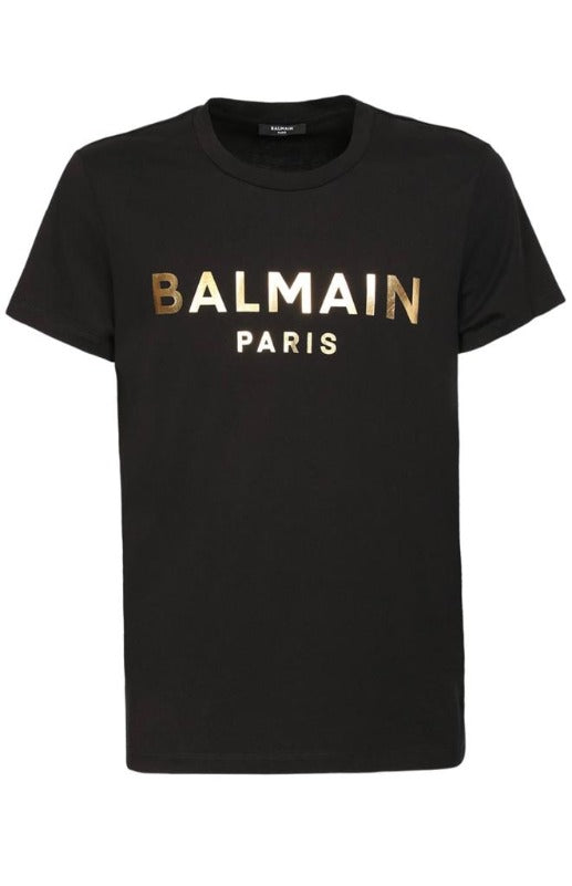 Balmain Logo Print T-Shirt Black & Gold