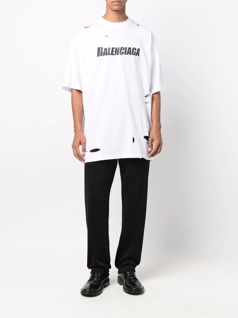 Tricou Balenciaga Logo Print Distressed Alb/Negru Ultra Oversized