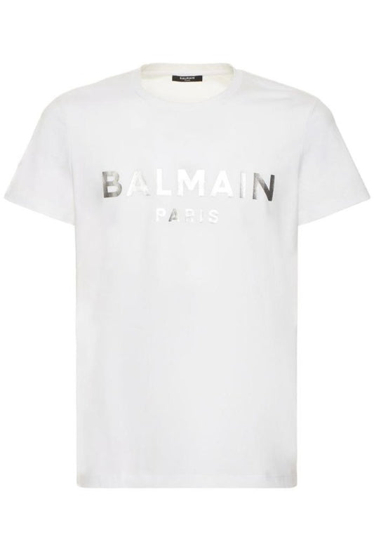 Balmain Logo Print T-shirt White & Silver