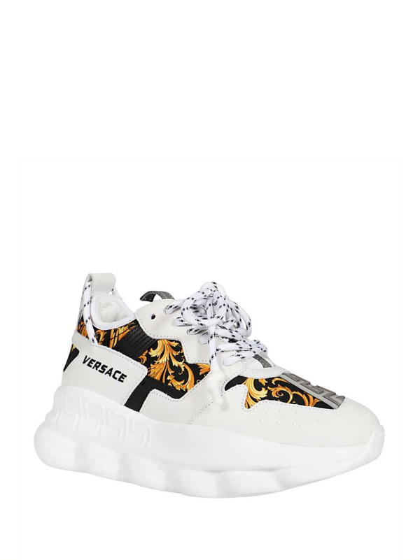 Versace Chain Reaction White Gold Sneakers